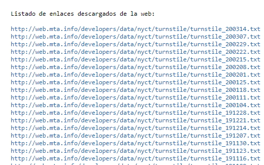 Listado final de enlace webscraping