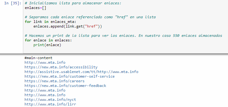 Resultado webscraping enlaces